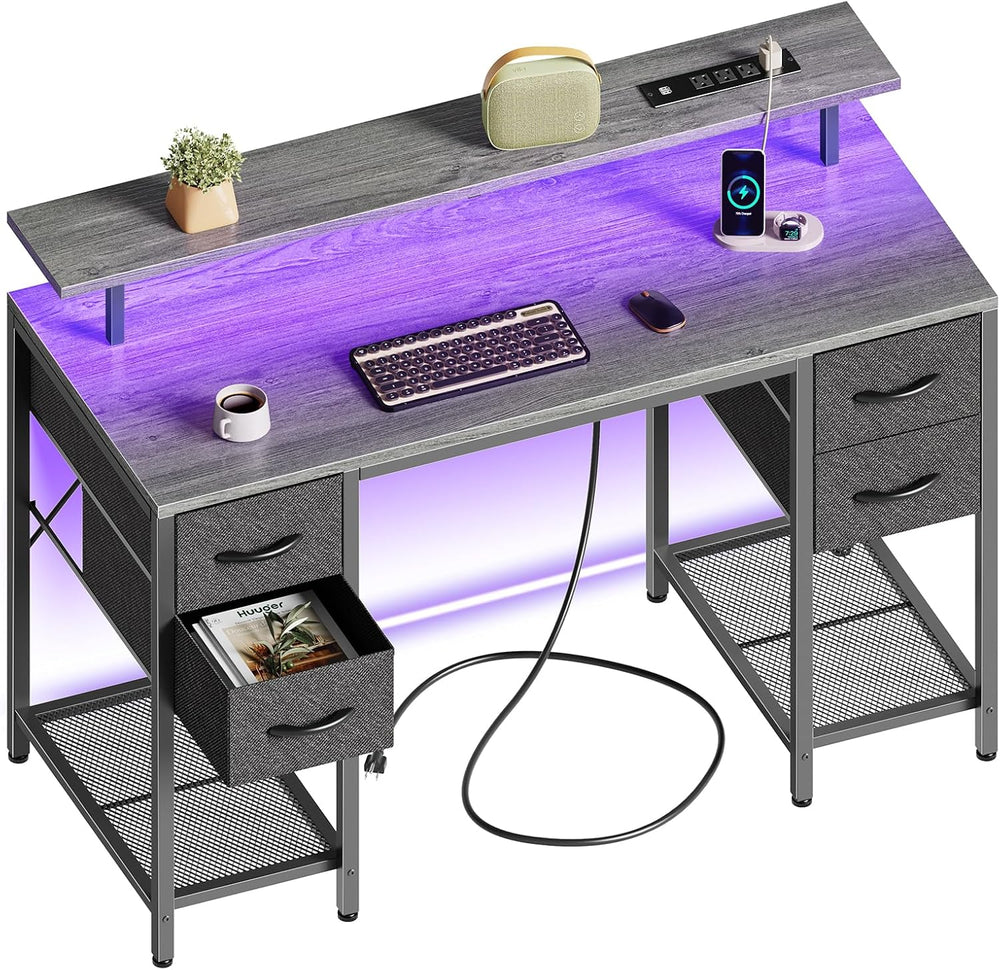Huuger 47 inch Computer Desk with Power Outlets & 4 Drawers