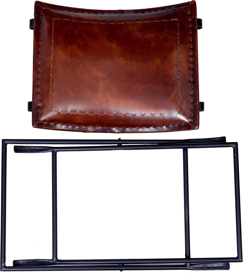 cuero Melton Leather Stool Side Stich Classical Side Stich Stool Bench (Brown)