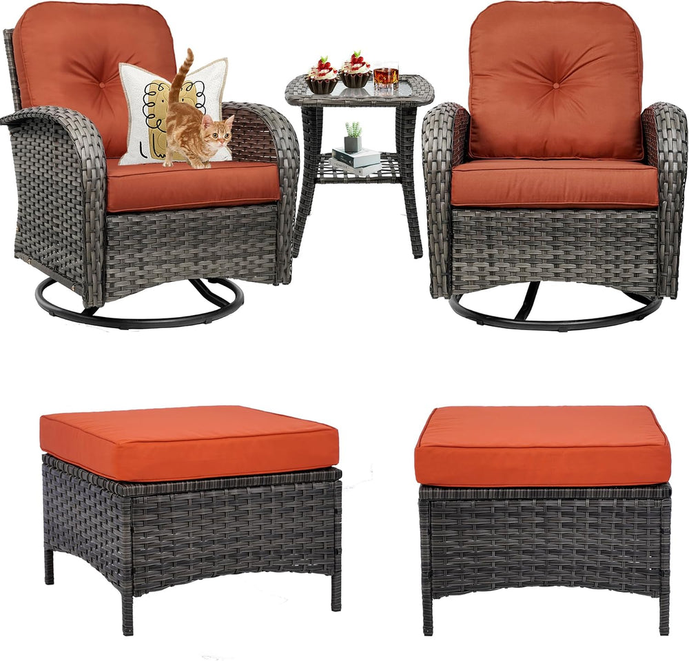 5 Piece Outdoor Patio Furniture Set,Wicker Patio Conversation Set with Swivel...