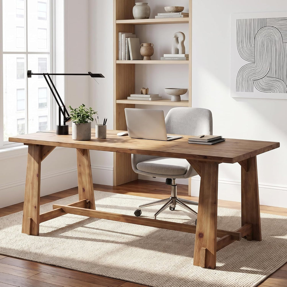 LITTLE TREE 63" Long Large Wood Desks, Farmhouse Office Desk