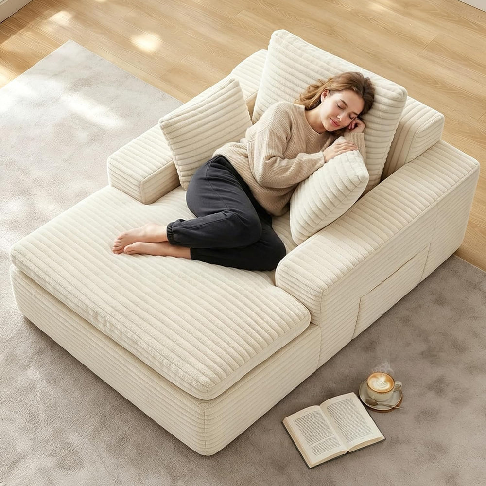 Chaise Lounge Chair Indoor, 63" Boneless Lounge Chair with Plush Corduro...