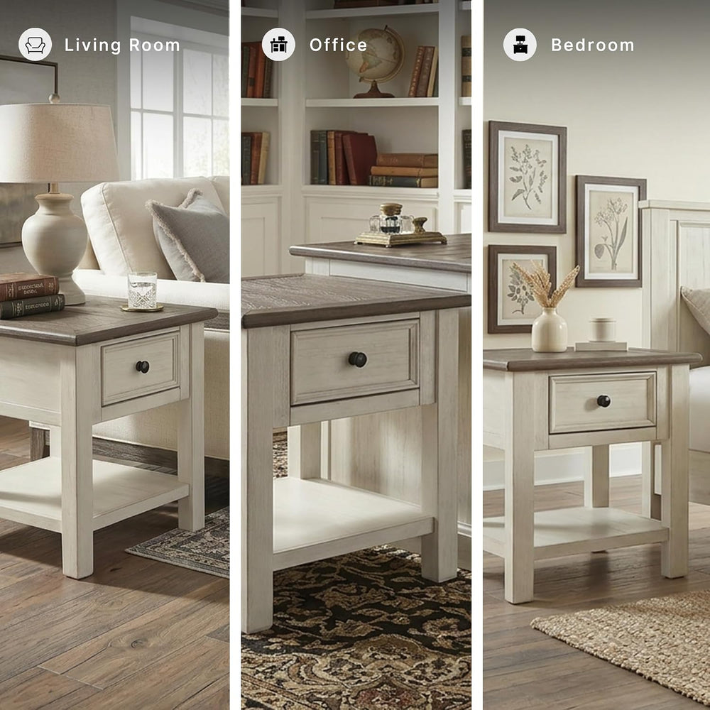 Signature Design by Ashley Farmhouse End Table with Drawer, Antique White