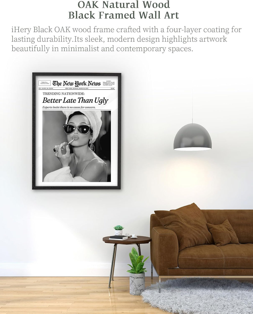 iHery 12x16in Audrey Hepburn Better Late Than Ugly Framed Bathroom Art