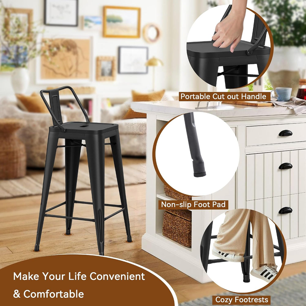 Changjie Furniture Industrial Metal Bar Stools with Backs Set of 4, Counter H...