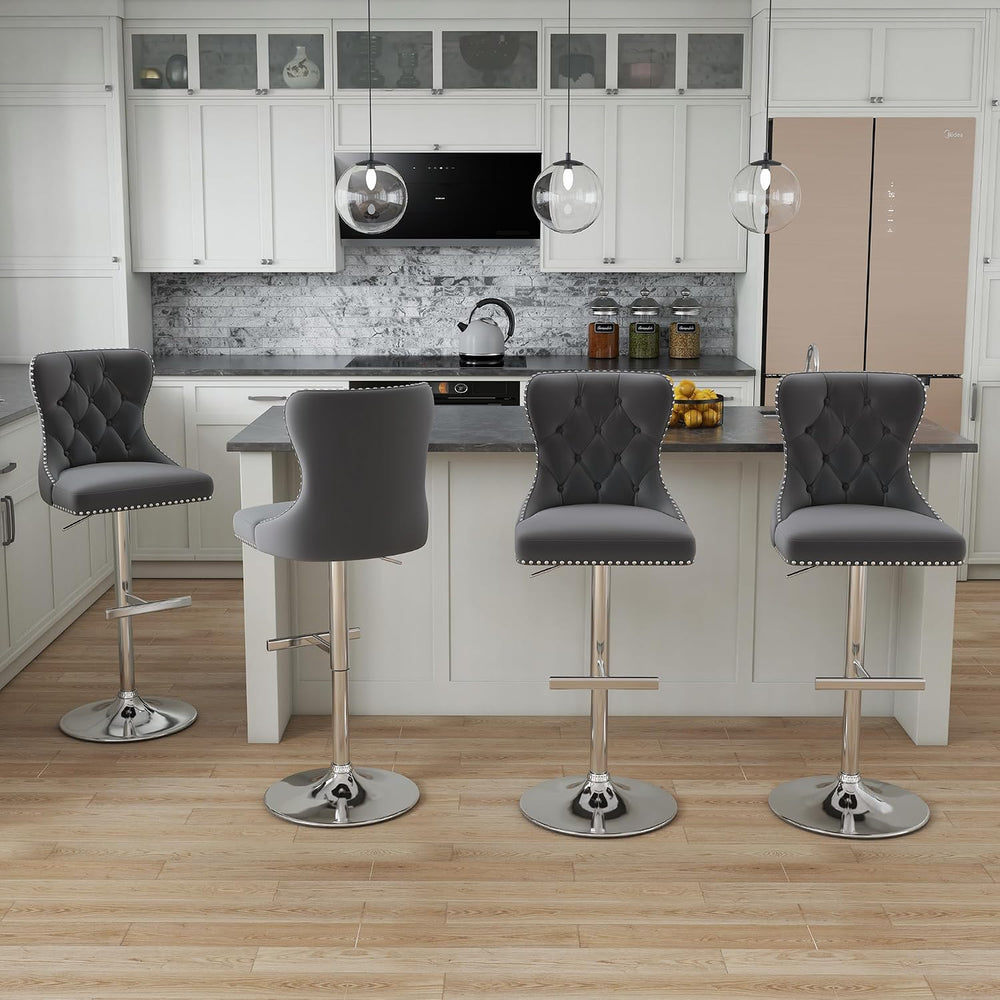 Swivel Bar Stools Set of 2, Velvet Height Adjustable Counter Chairs,Gray