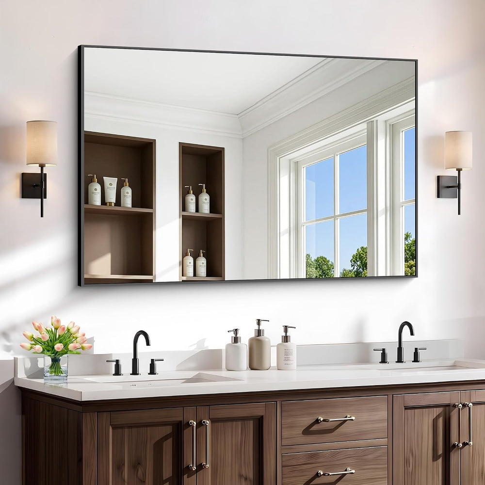 36x55 Inch Bathroom Mirror, Black Framed Rectangle Vanity Mirrors for Wall