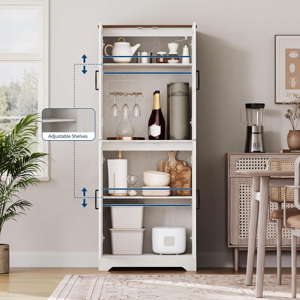 71" Farmhouse Pantry Cabinet with 4 Doors, Adjustable Shelves