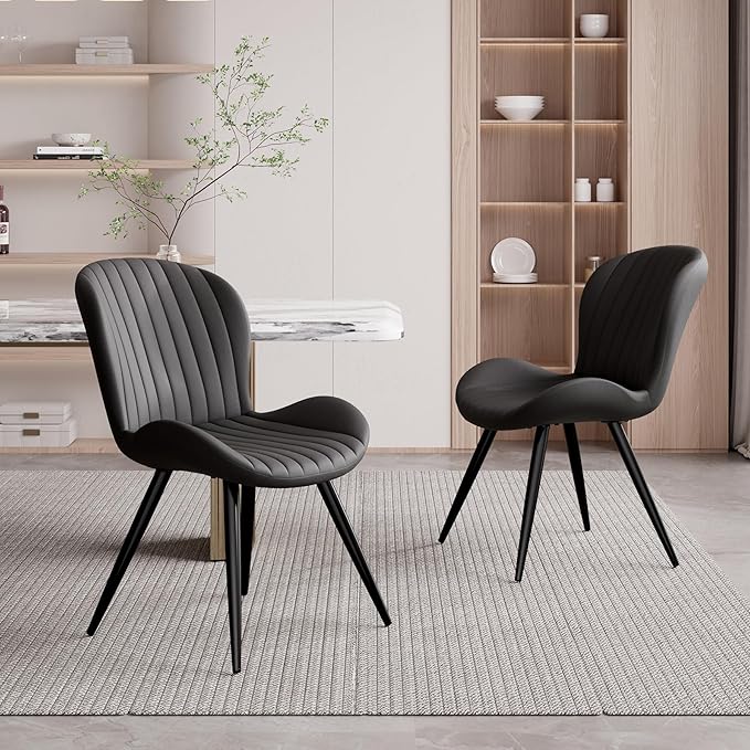 Nalupatio Dining Chairs Set of 2, Modern Dining Room Chairs Comfy Backrest Thick Upholstered Kitchen Chairs 19IN Height with Metal Legs Black