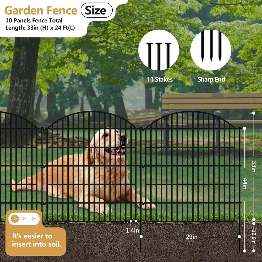 10 Panels Garden Fence Animal Barrier, 33 in(H) X 24 ft(L) Dog Fence Outdoor ...