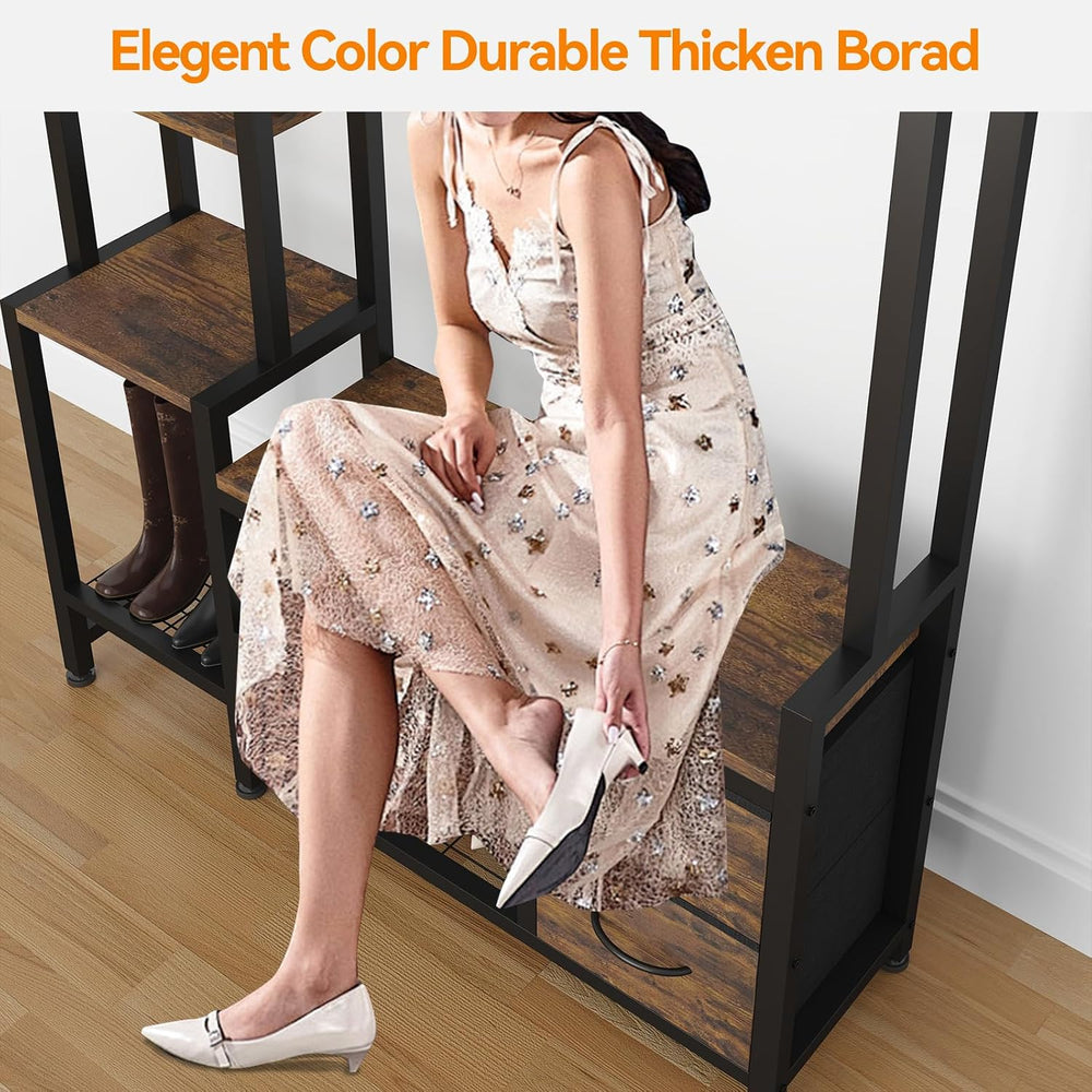 Hall Tree for Entryway 43", Bench with Shoe Storage, Large Coat Rack Sho...
