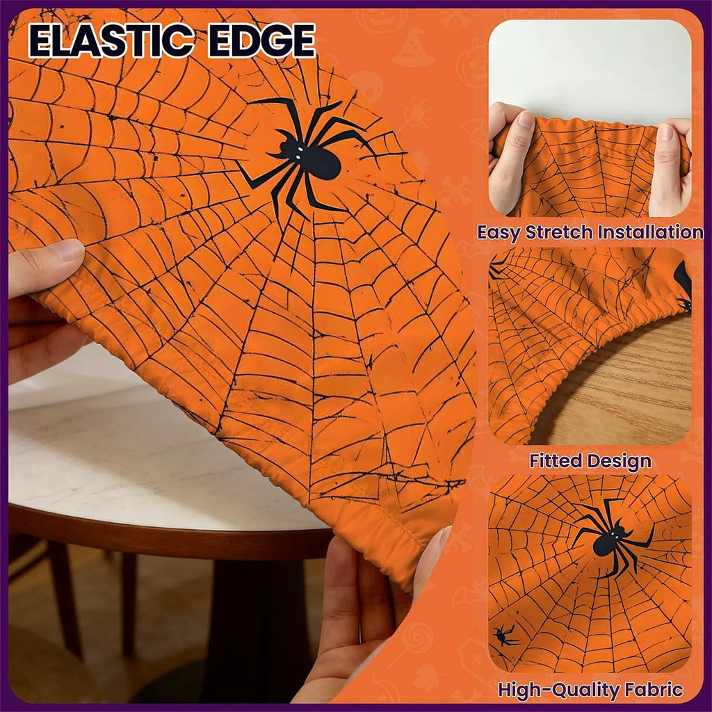 60 Inch Fall Round Waterproof Tablecloth for Dinner, Halloween Fitted Round Tablecloth with Elastic for Holiday