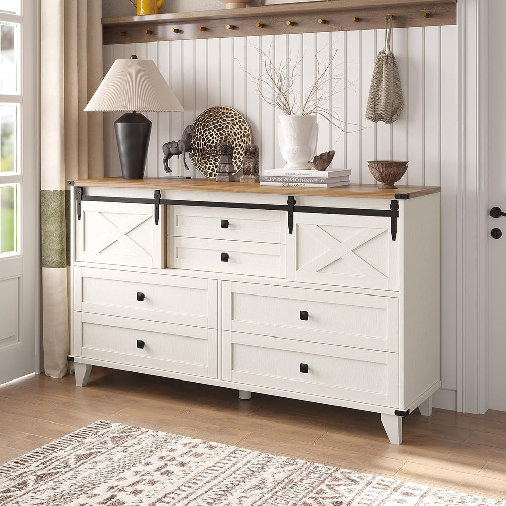 Hasuit Farmhouse 6 Drawer Dresser for Bedroom, Retro Chest of Drawers with Sl...