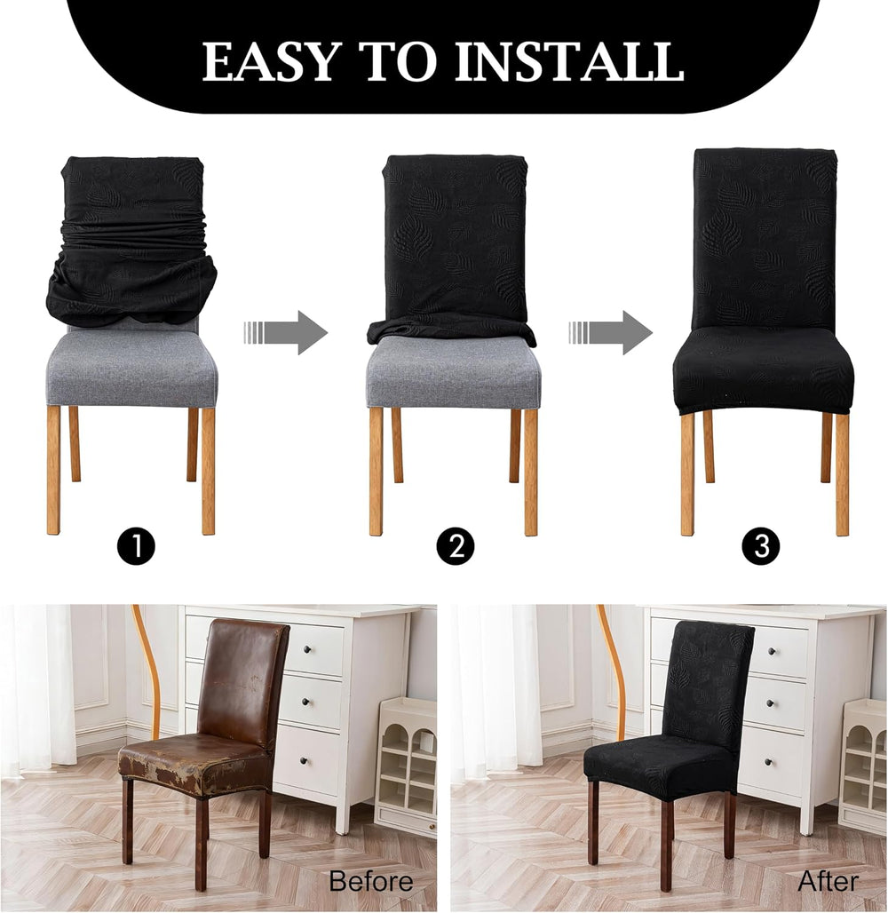 Genina Waterproof Dining Chair Cover Set of 4,Kitchen Chair Cover,Black