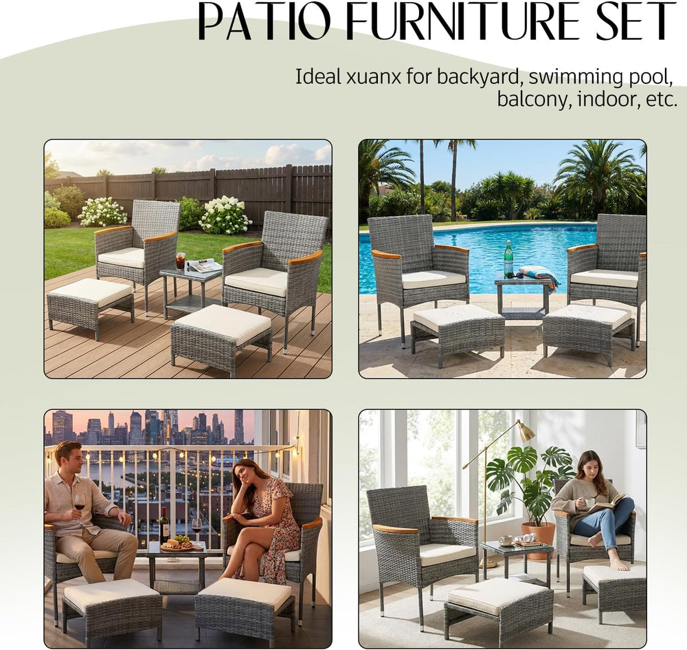 5 PCS Outdoor Patio Furniture Set with Table&Ottoman Outdoor Furniture Pa...