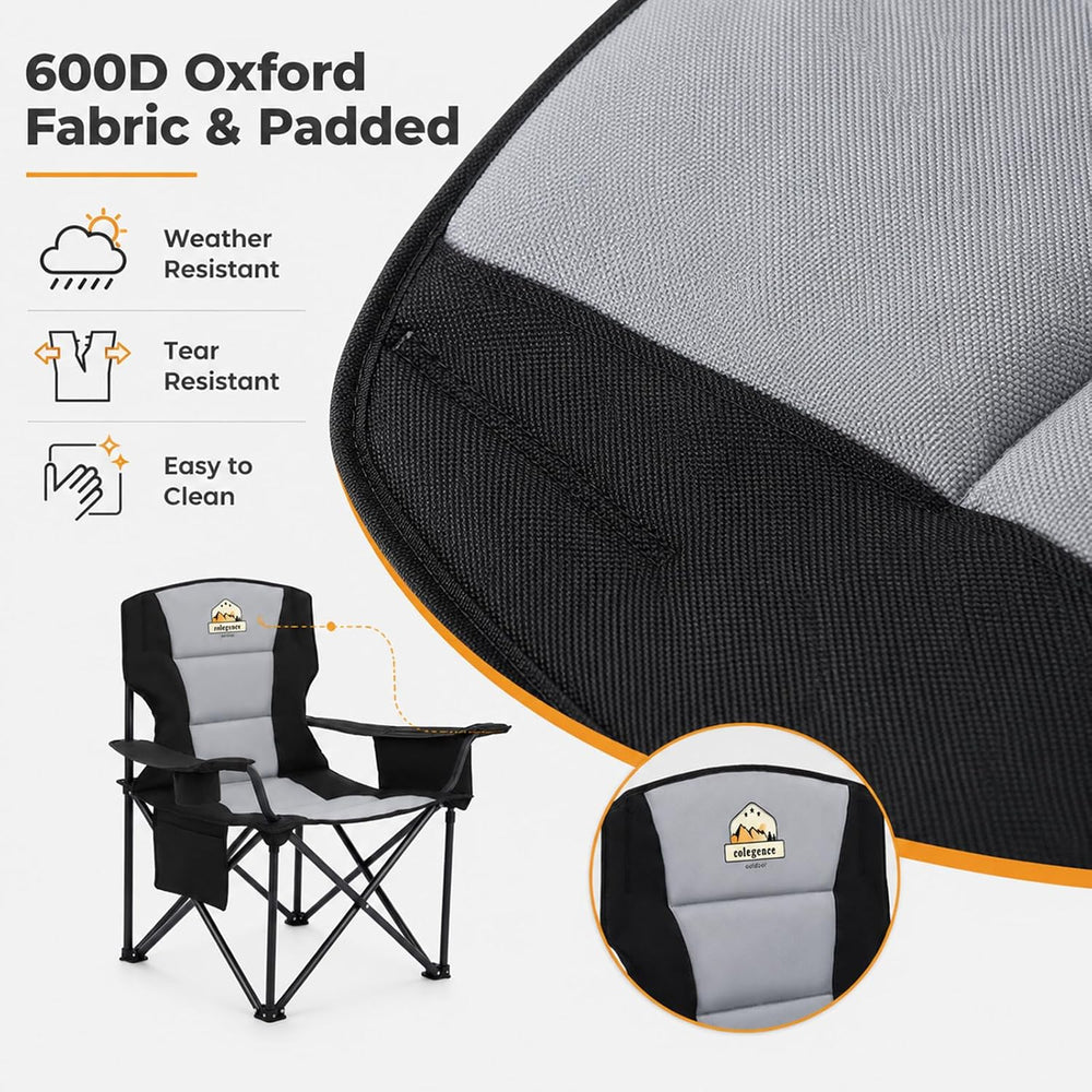Colegence Oversized Heavy Duty Camping Chair for Adults, 450 lb, Black