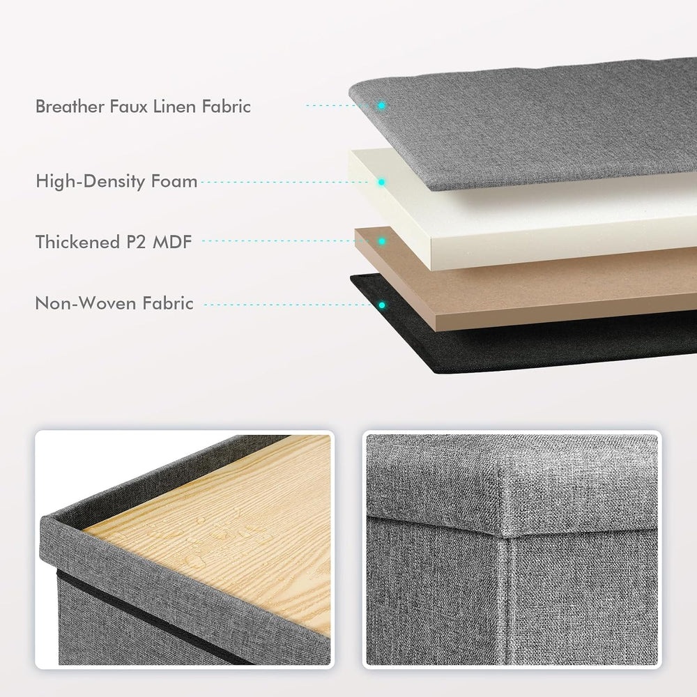 B FSOBEIIALEO Storage Ottoman with Tray, 16" Linen Small Ottomans Cube,Grey