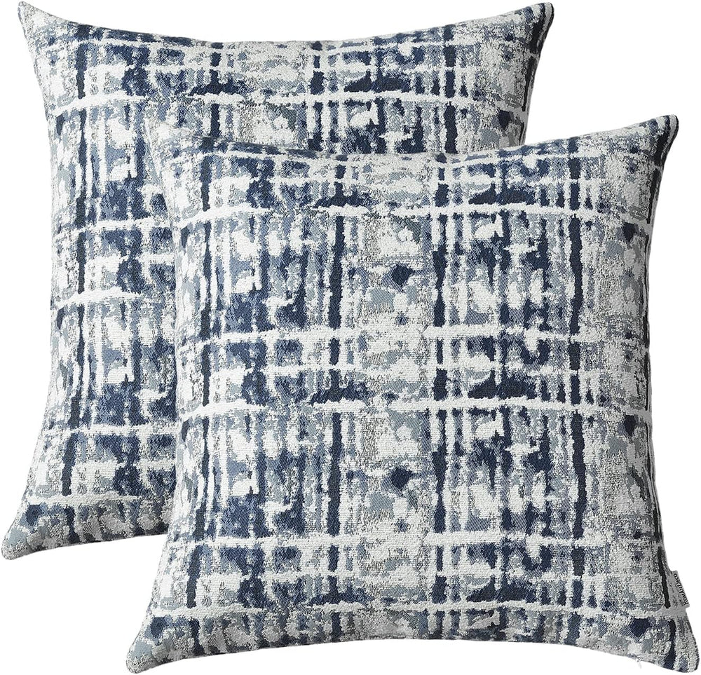Jacquard Decorative Throw Pillow Covers for Couch Set of 2, 22x22 Inches, Nav...