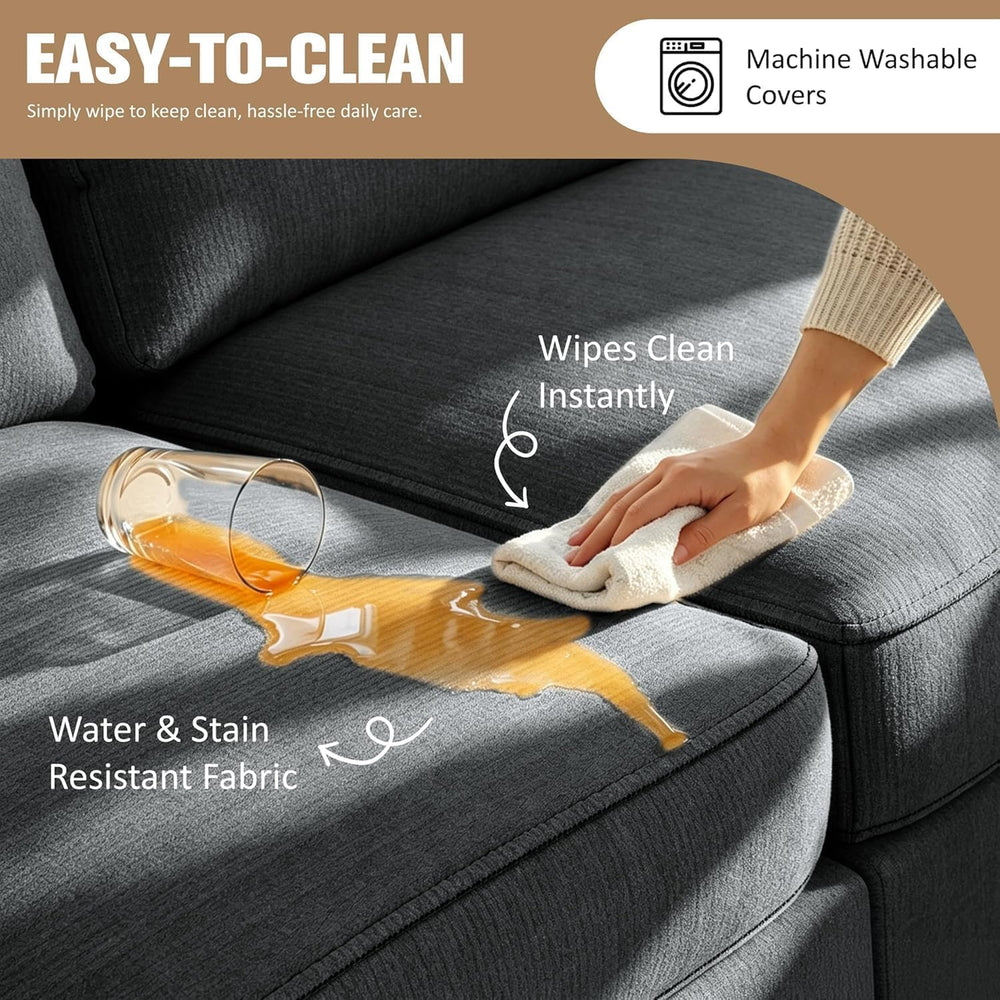 JAMFLY 3-Seat Reversible Sectional Sofa with Ottoman, Small Couch, Grey