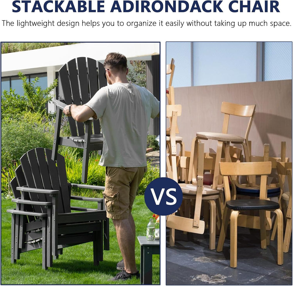 nevilywood Stackable Adirondack Set, 4 Chair with Table, Patio Set, Grey