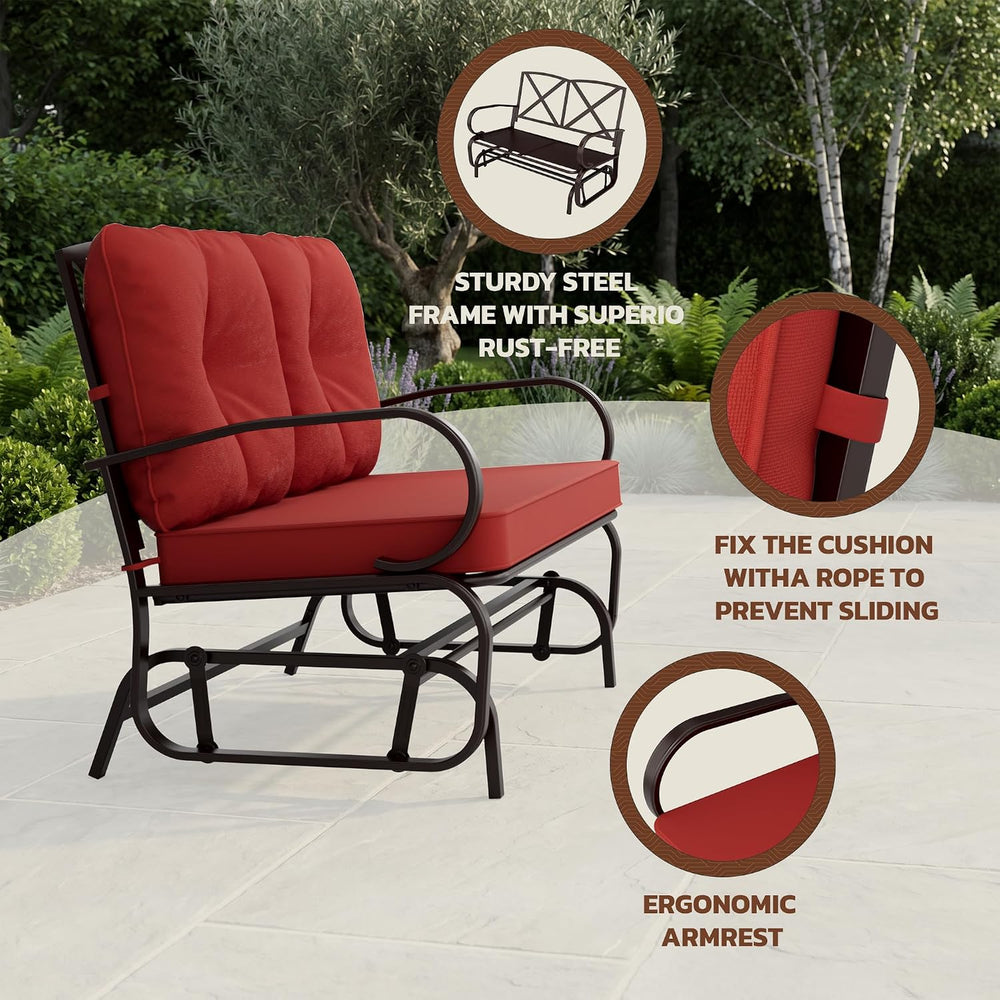 Crownland Outdoor Patio Glider Chair for 2-Person, Red