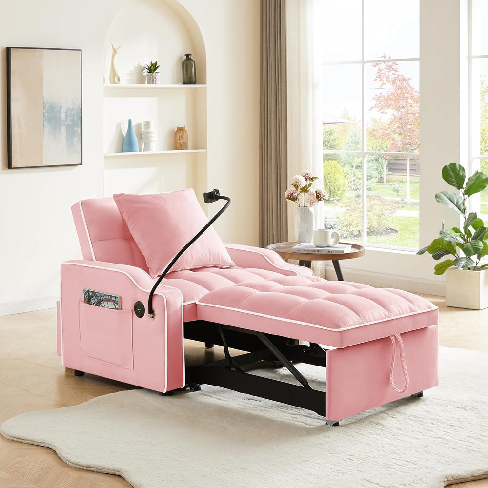 mikibama Pull Out Chair Bed Tufted, Convertible Sleeper Chairs with Storage P...