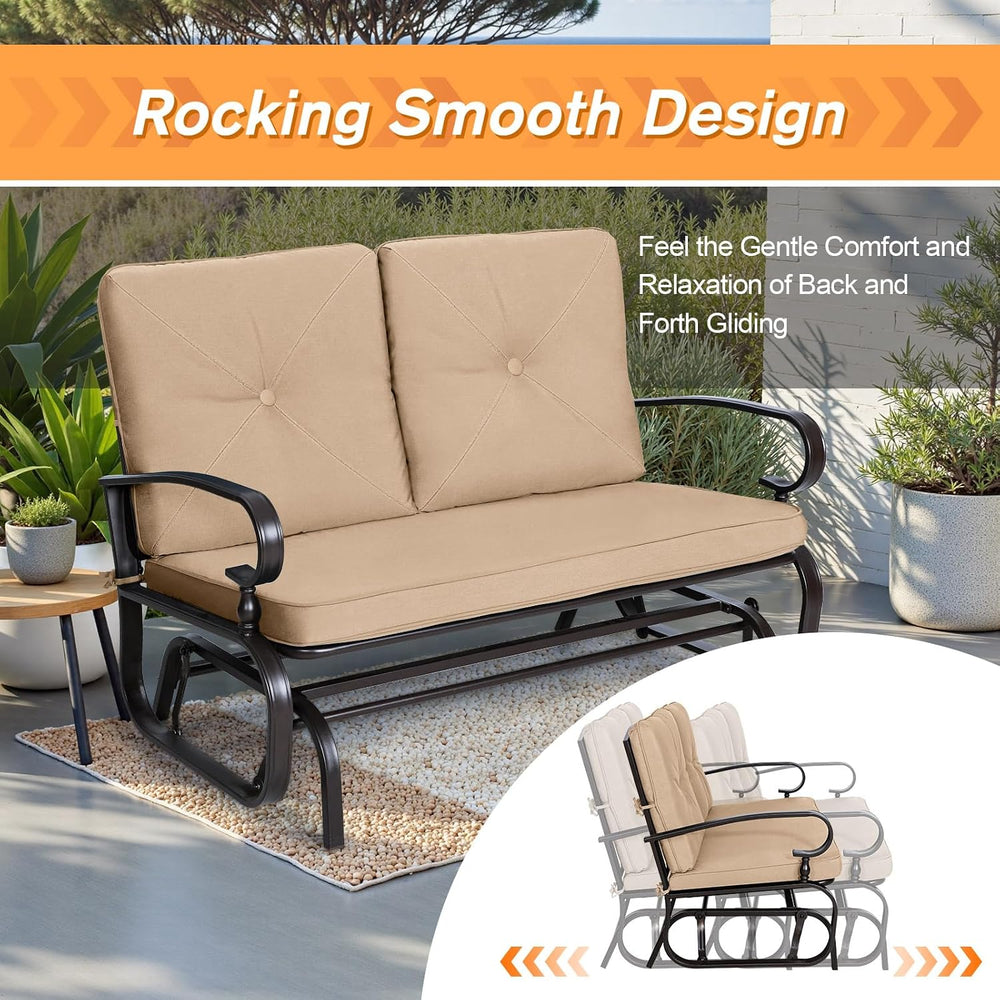 Outdoor Loveseat Patio Swing Glider Bench 2 Seats Rocking Chair, Wrought Iron...