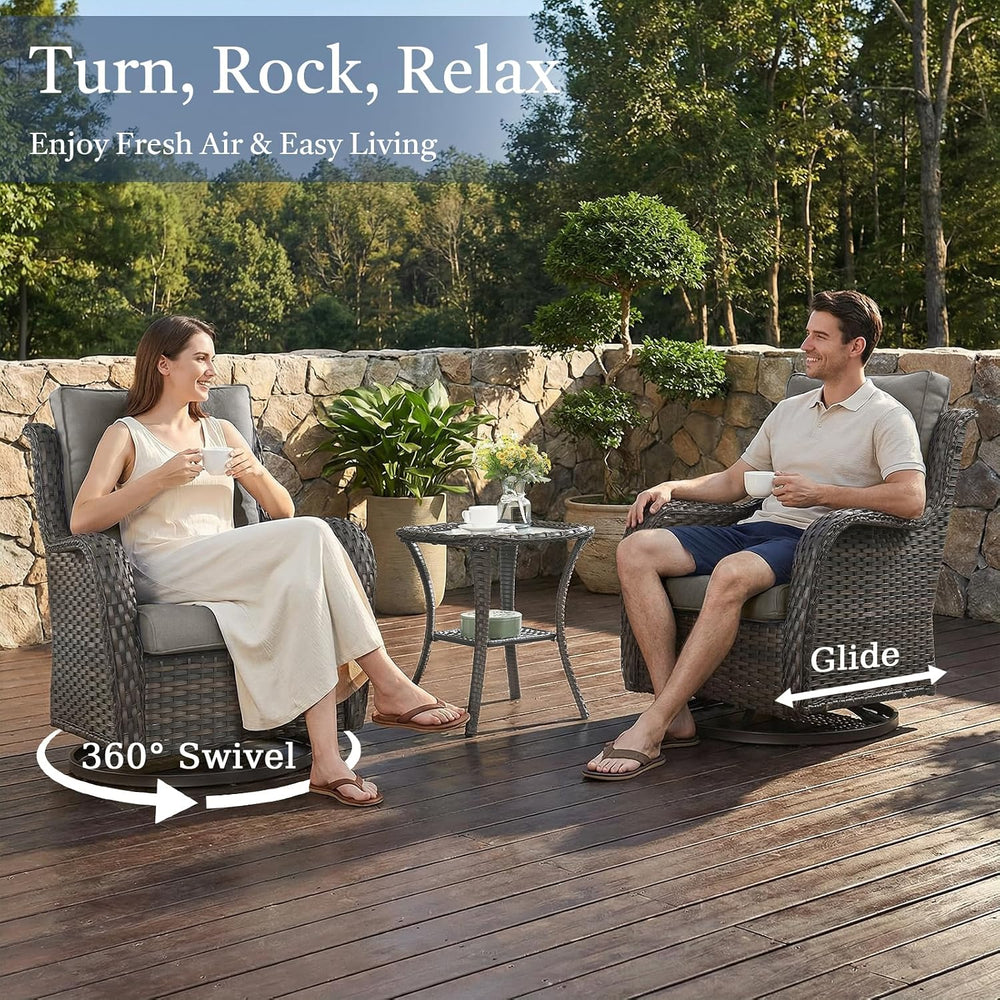 Outdoor Patio Furniture Set-5 Piece Outdoor Swivel Rocker Chairs with Ottoman...