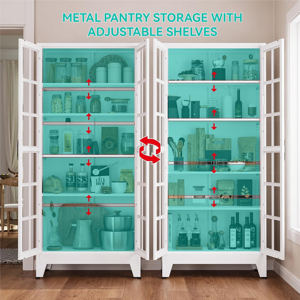 Metal Storage Cabinet with Glass Doors and Adjustable Shelves
