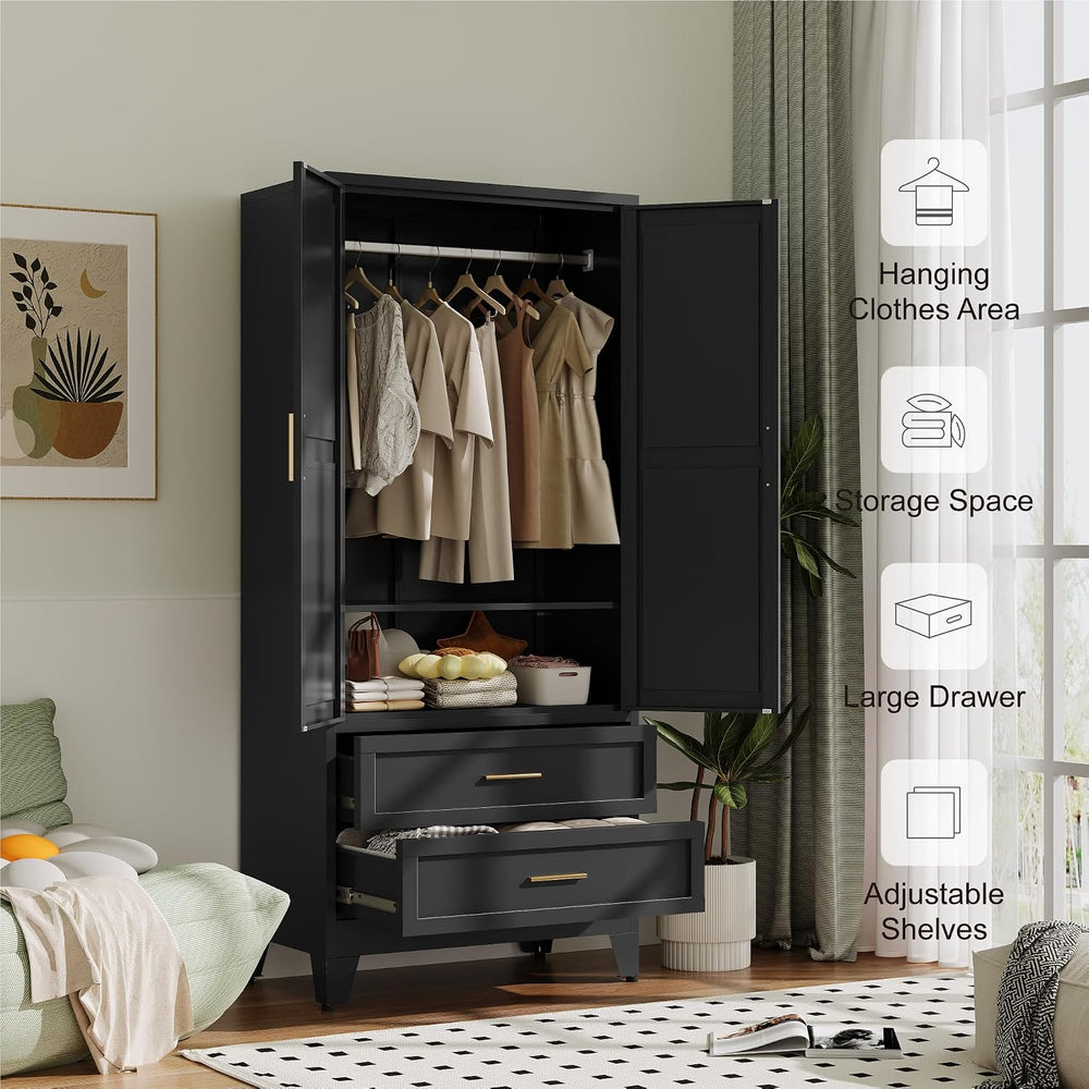 Baborokic Metal Wardrobe Cabinet with Hanging Rod,71" Armoire Wardrobe C...