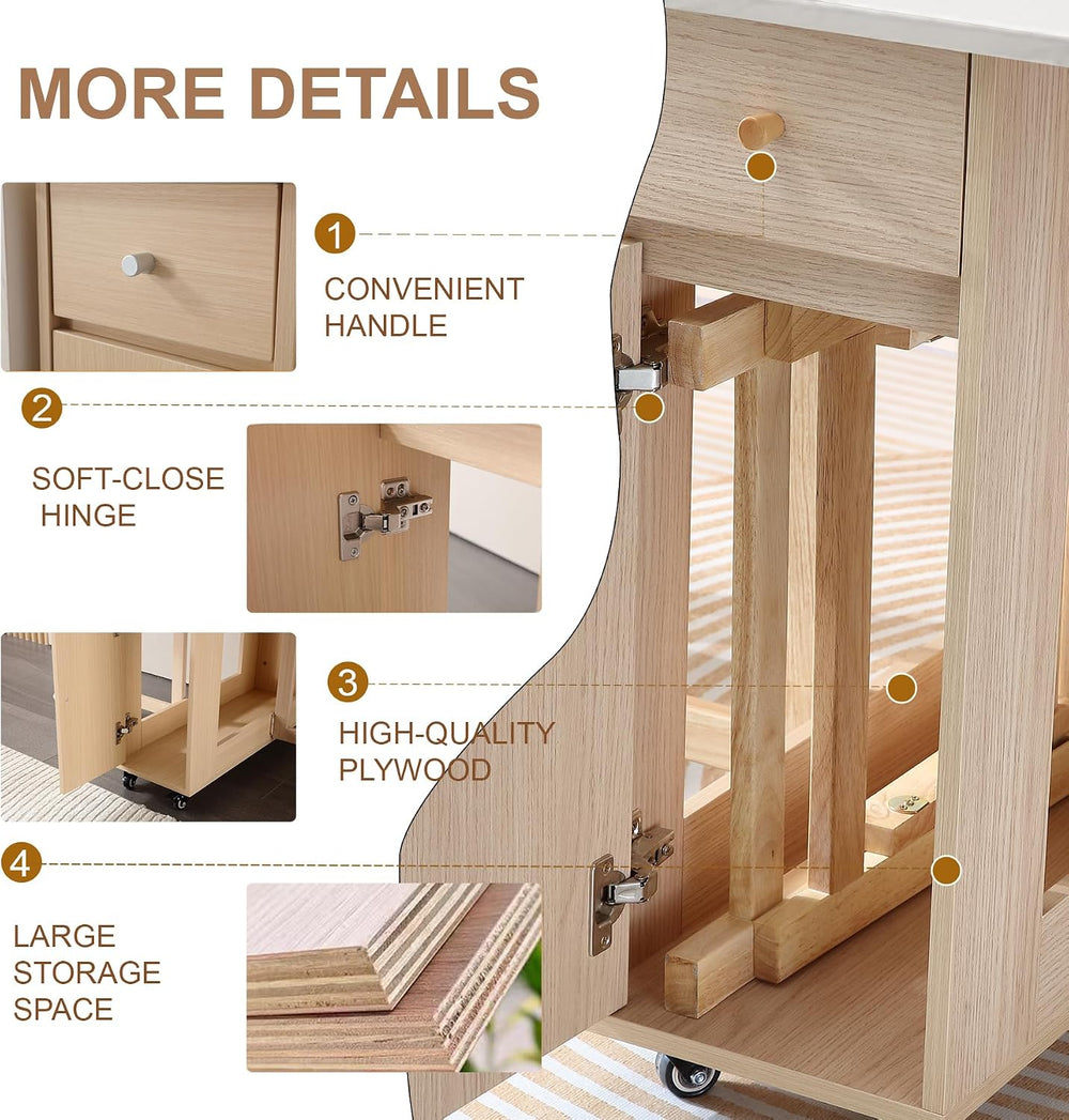 Drop Leaf Table Extendable, Foldable Kitchen Table Space Saving, Folding Dini...