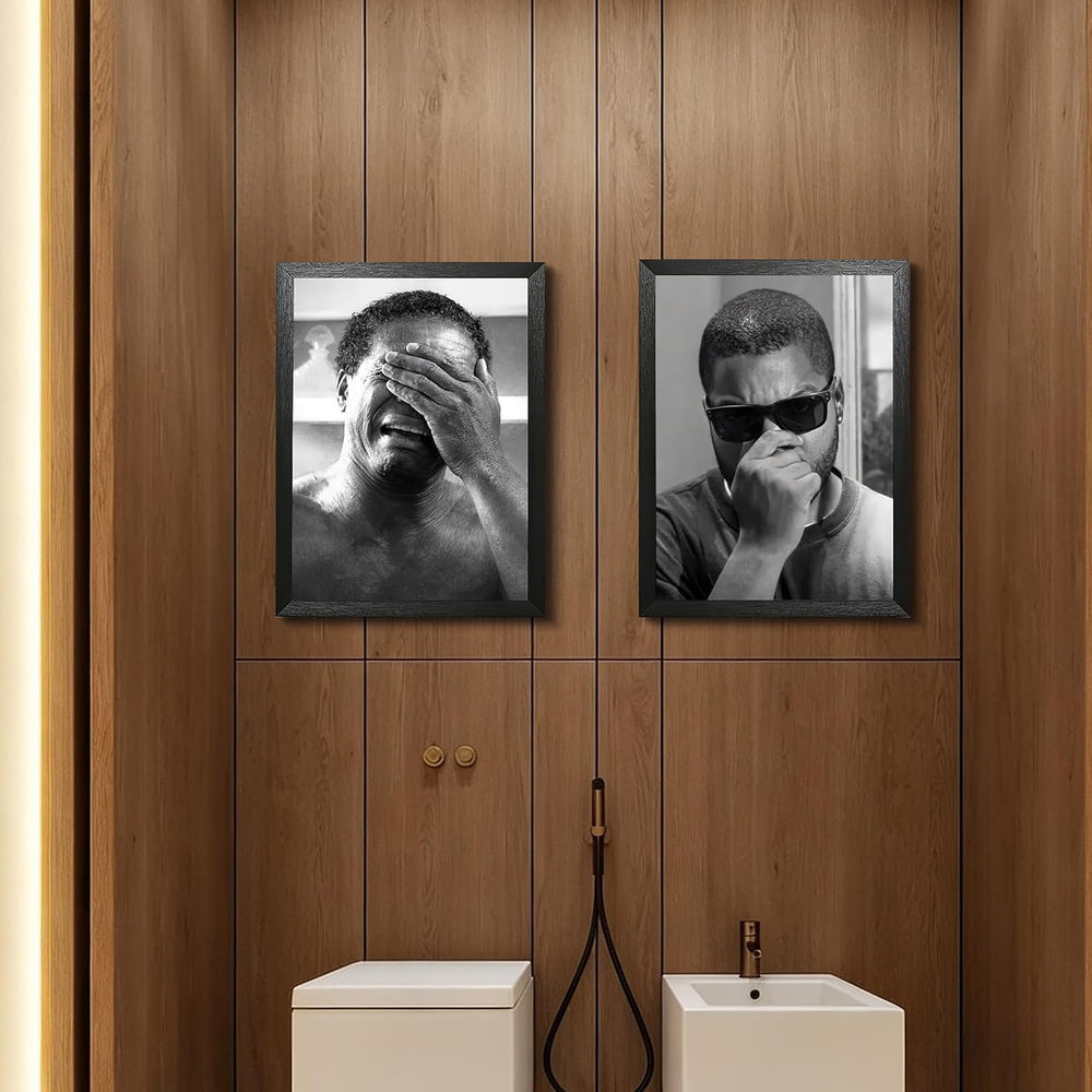 Funny Bathroom Wall Art Set of 2, Framed Canvas Wall Decor with Black Solid W...
