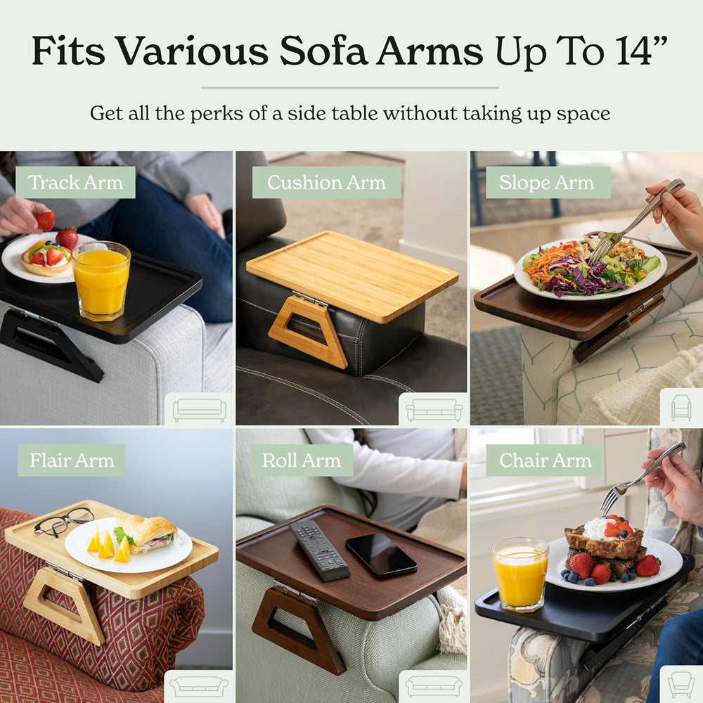 Shamrock Home Bamboo Trayble Couch Arm Table, Clip On Tray Sofa Table for Cou...