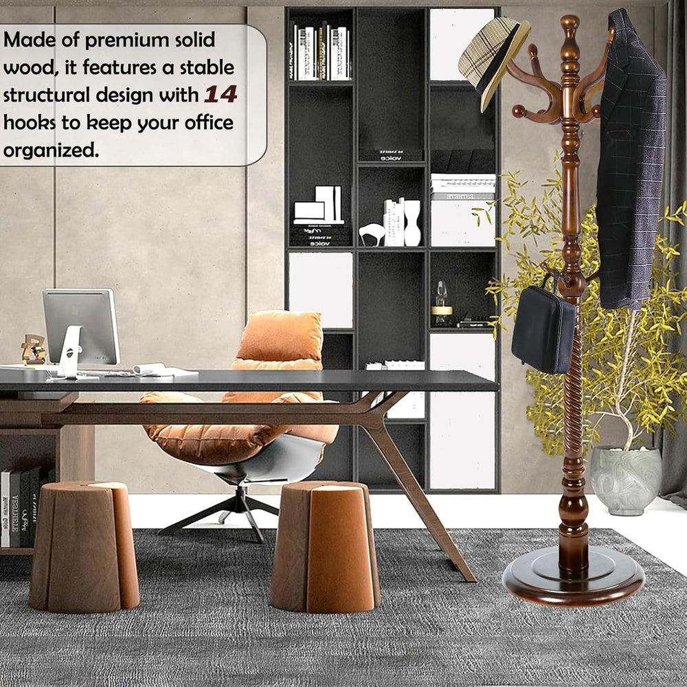 Coat Racks Free Standing with 14 Hooks, Natural Wood Coat Stands for Entryway...