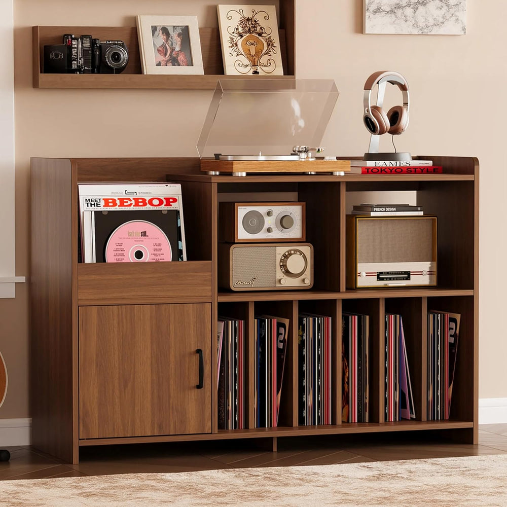 IRONCK 48" Mid-Century Modern Record Player Stand with Door, Walnut