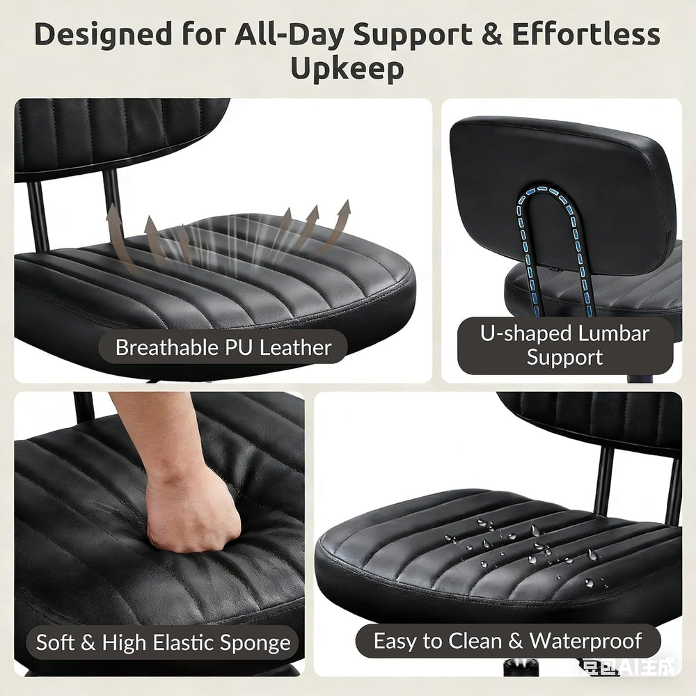 Swivel Rolling Office Chair, Armless Pu Leather Vanity Chair with Back Lumbar...