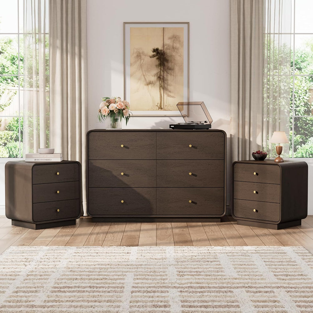 3 Pieces Bedroom Set, 47.2” Wide 6-Drawer Dresser & 3-Drawer Nightstands ...