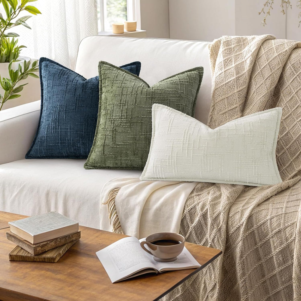 decorUhome Chenille Decorative Throw Pillow Covers 22x22 Set of 2, Olive