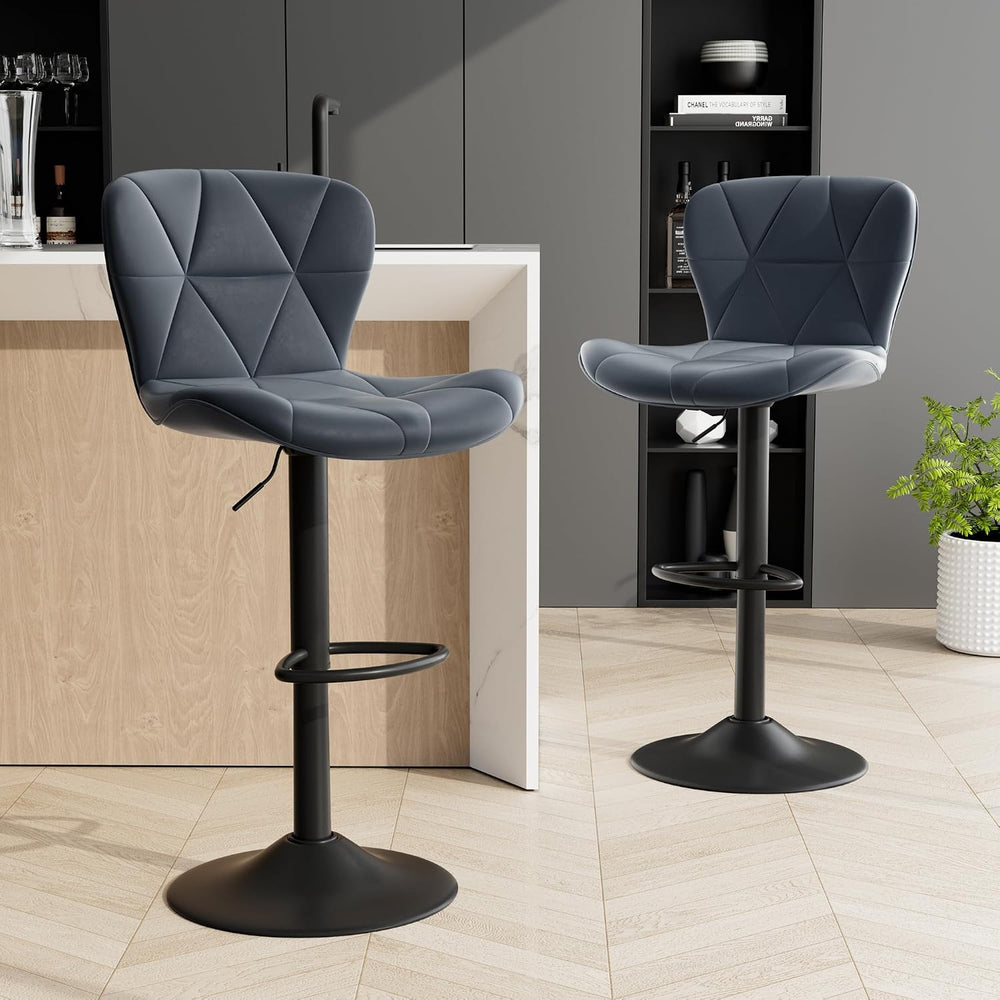 Bar Stools Set of 2,Adjustable Swivel Barstools, Faux Leather Bar Chairs,Upho...