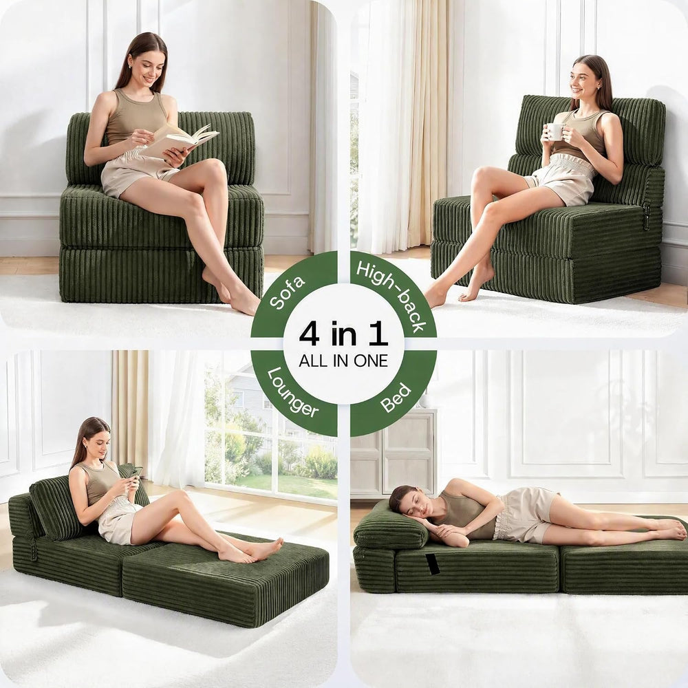 Folding Sofa Bed Convertible 4 in 1 Sleeper Chair Green Twin