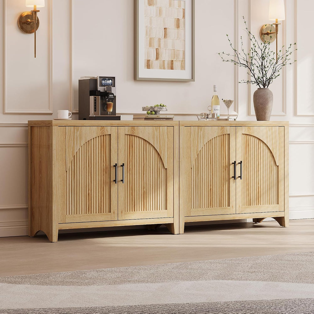 Bestier 73" Fluted Sideboard Buffet Cabinet with Storage, Natural Oak