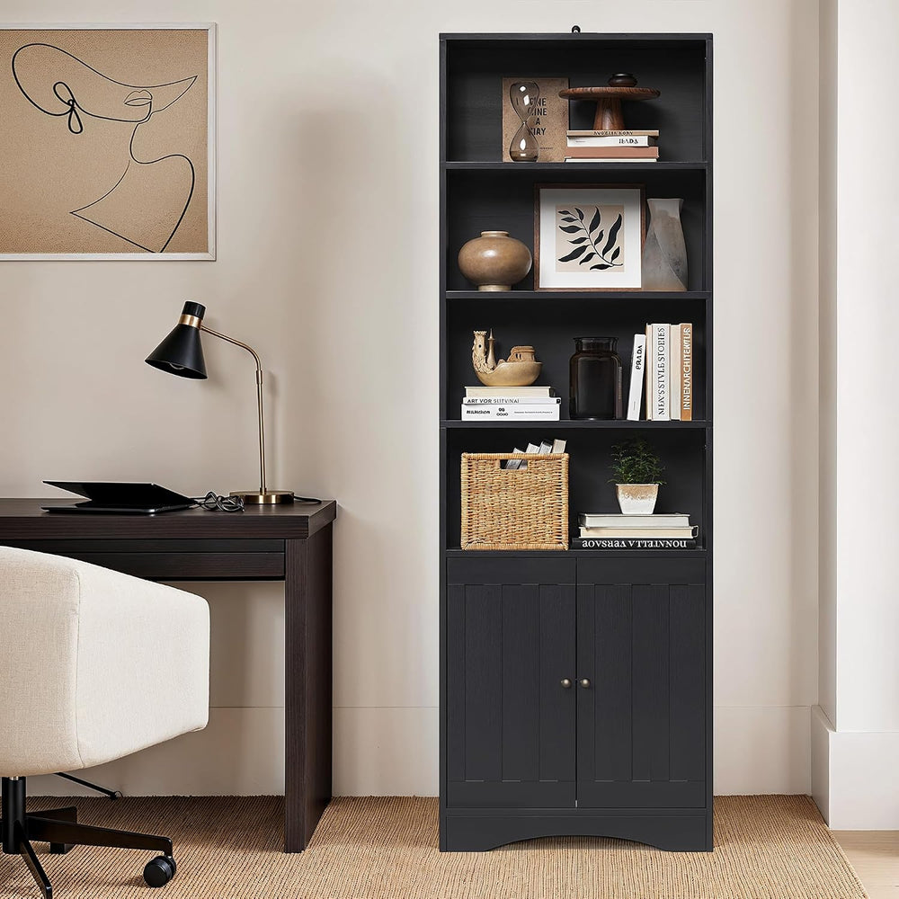 Gizoon 71’’H 6-Shelf Bookcase with Doors, Black Bookcase and Bookshelves