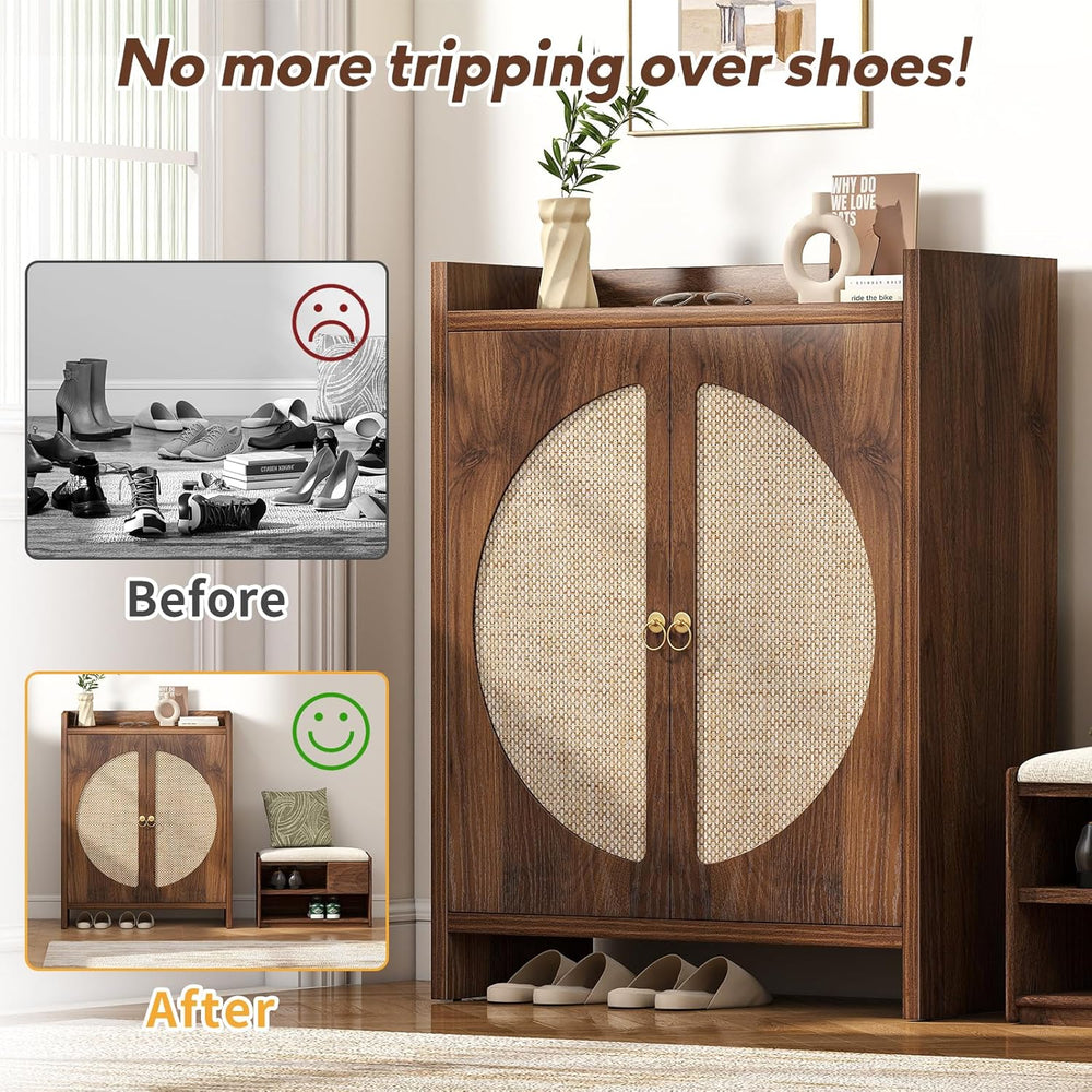 Shoe Cabinet Storage for Entryway - Rattan Entry Way Shoe Storage Cabinet wit...
