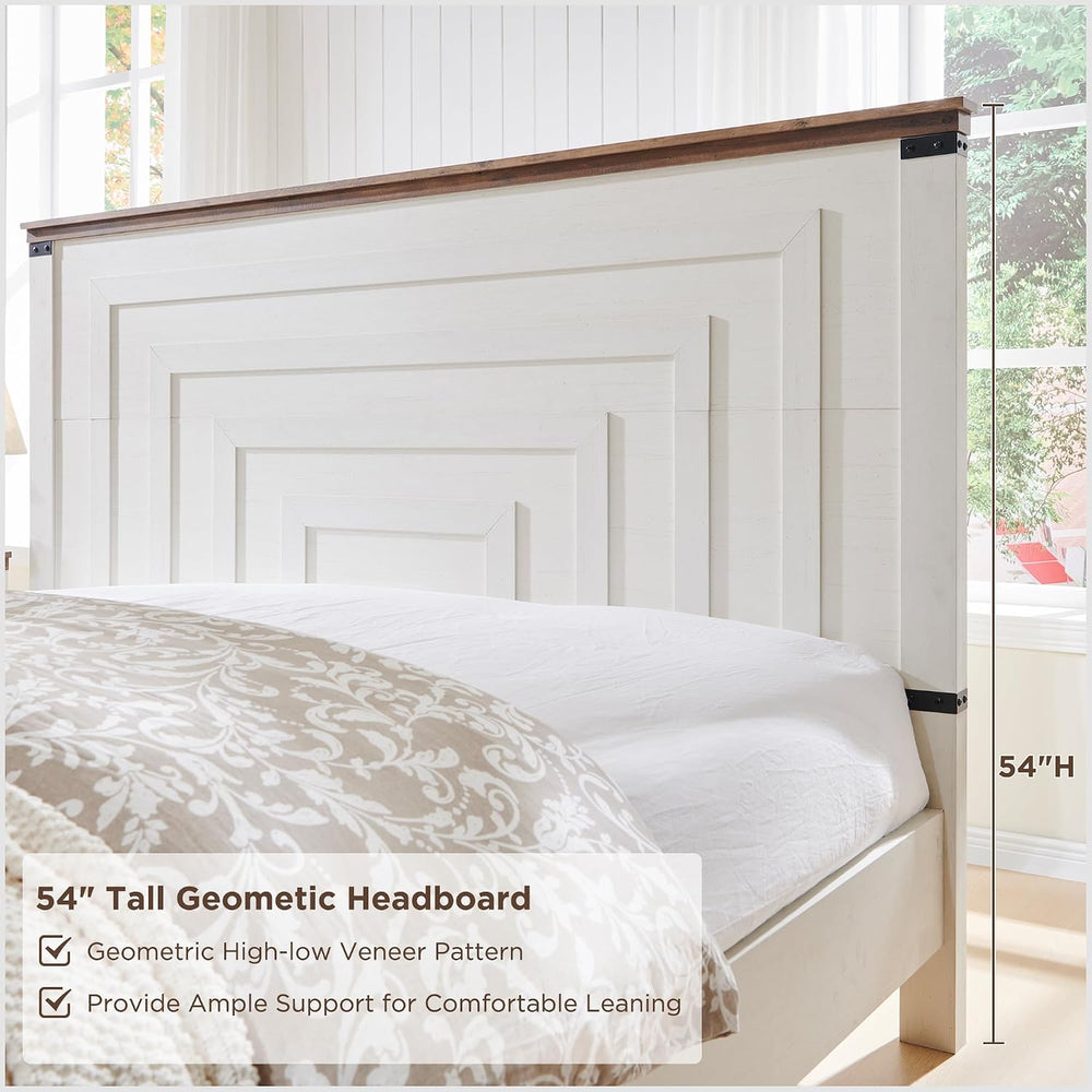 RedLemon 54" Farmhouse King Bed Frame with headboard, Antique White