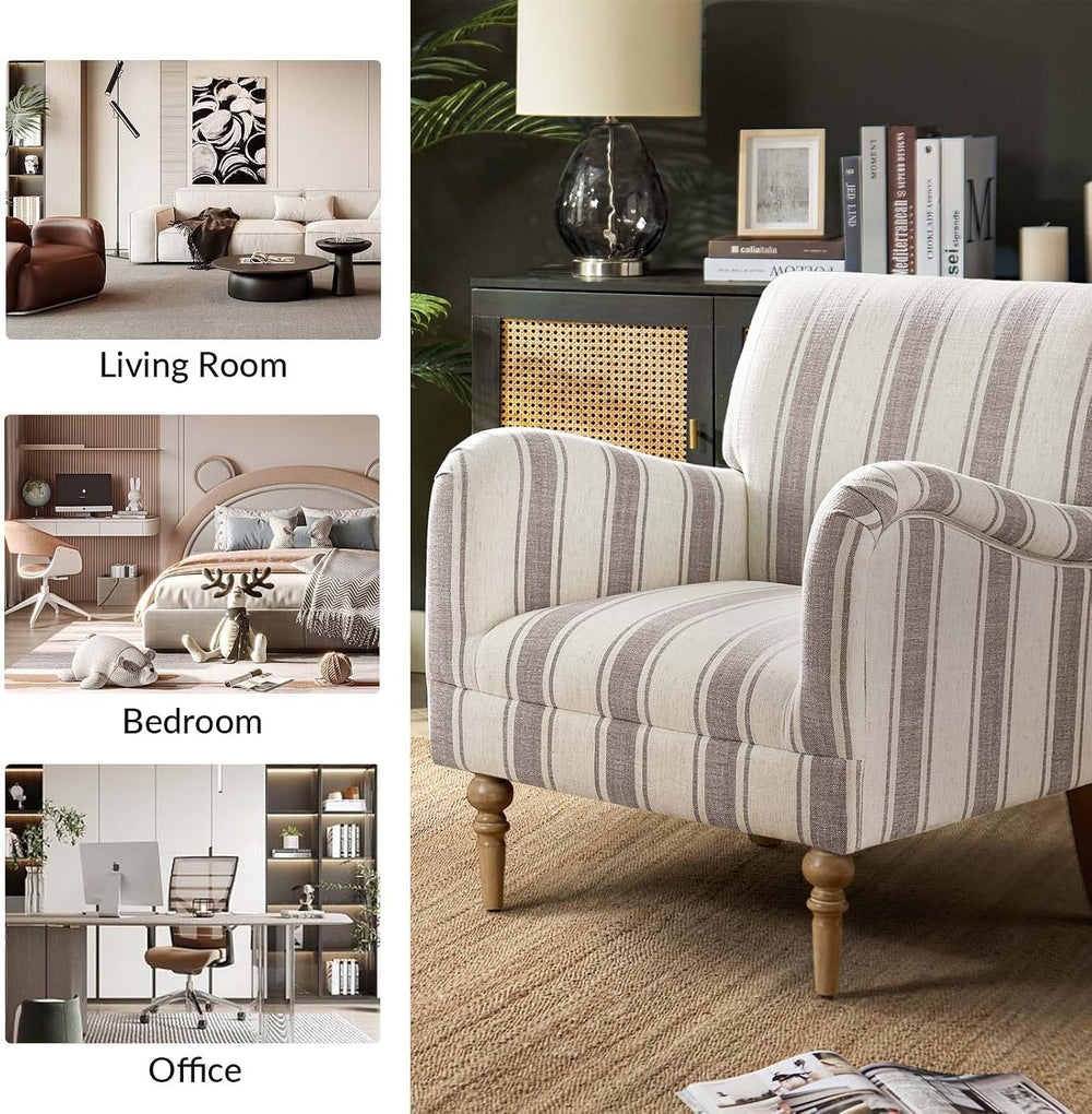 HULALA HOME Farmhouse Accent Chair with Stripe Pattern, Tan