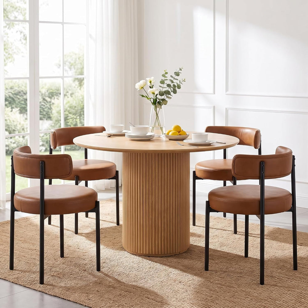 Faux Leather Dining Chairs Set of 6, Mid Century Modern, Brown