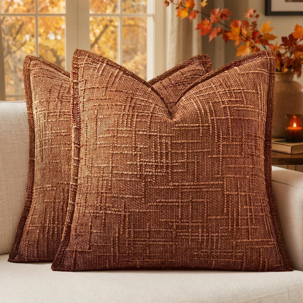 MIULEE Slubby Textured Decorative Fall Euro Throw Pillow Covers Rust 24x24