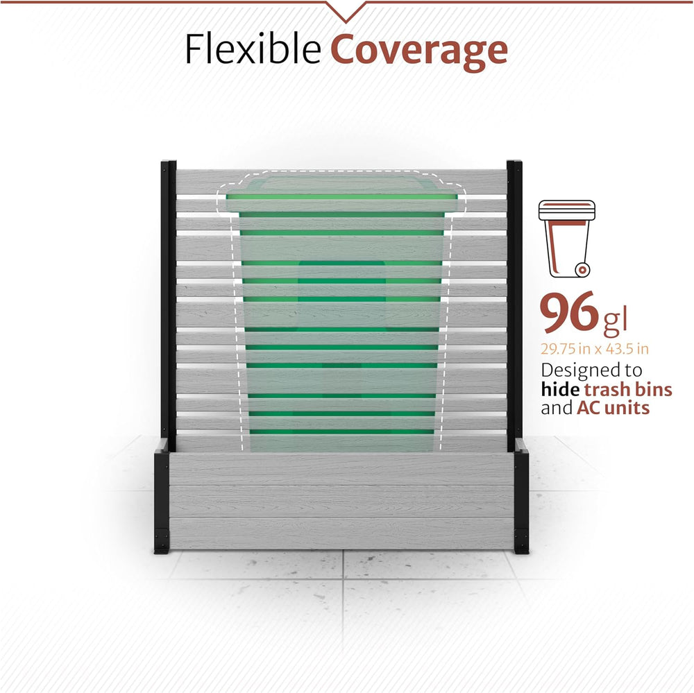 Enclo 4ftH Florence Privacy Screen w/Planter Box, Freestanding Ash Vinyl