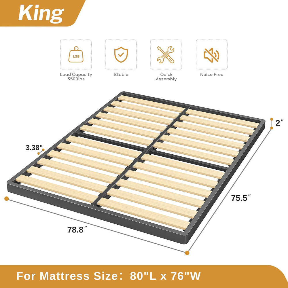 MAF Box Spring King 2 Inch with Round Corners, Bunkie Board with Wood Slats