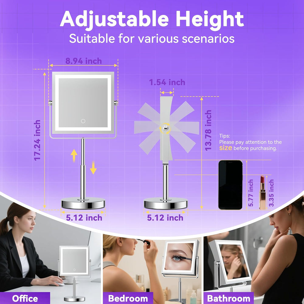 1X/10X Makeup Mirror with Lights, Double Sided, Chrome