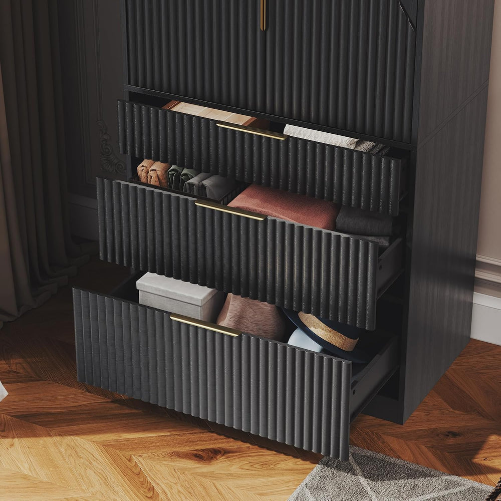 TOKSOM 70" Wardrobe Armoire Wooden Closet with 2 Doors and 3 Drawers, Be...